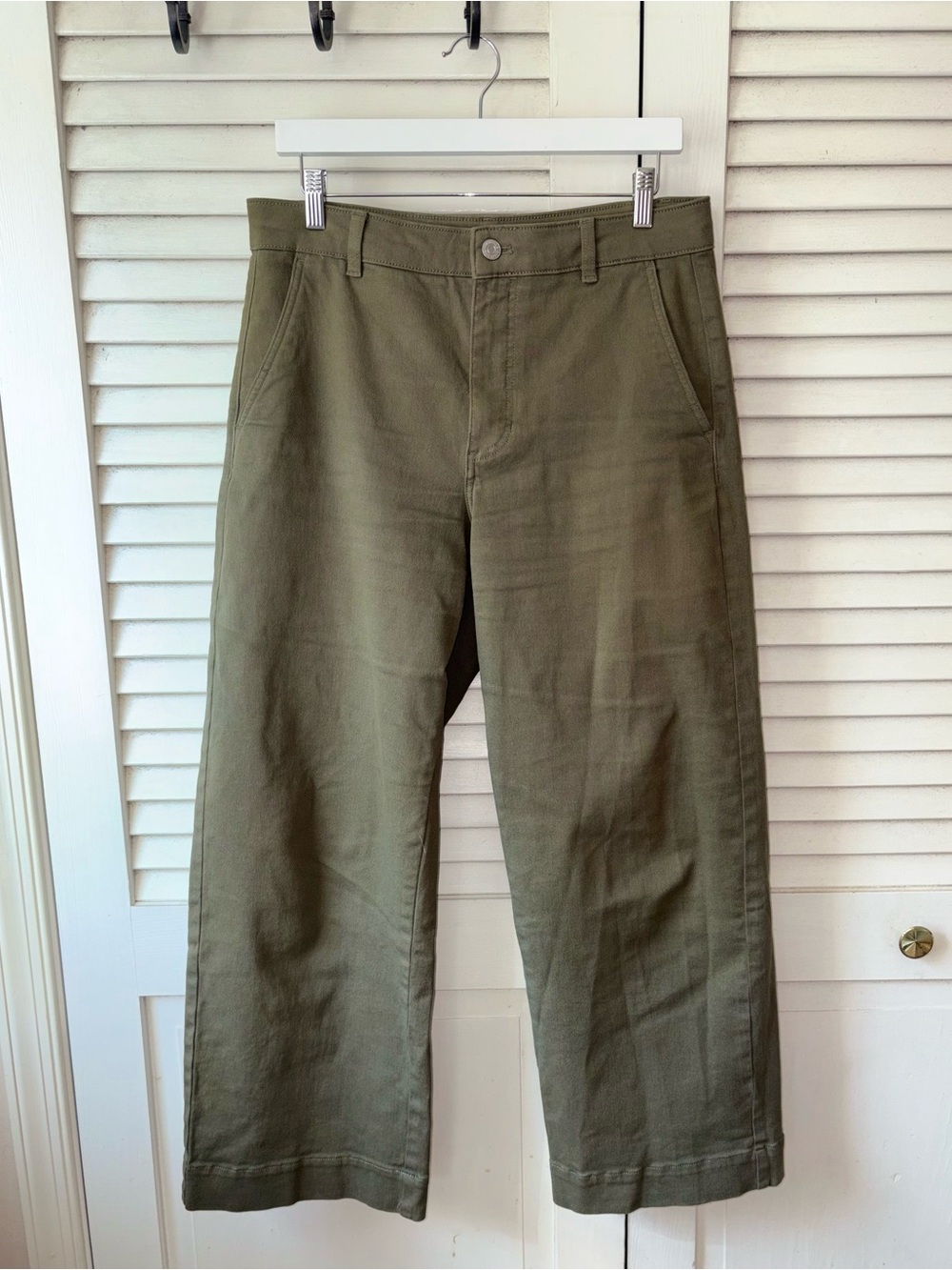 Everlane Organic Cotton Wide Leg Pants Olive Green Size 8 Regular - Picture 2 of 5